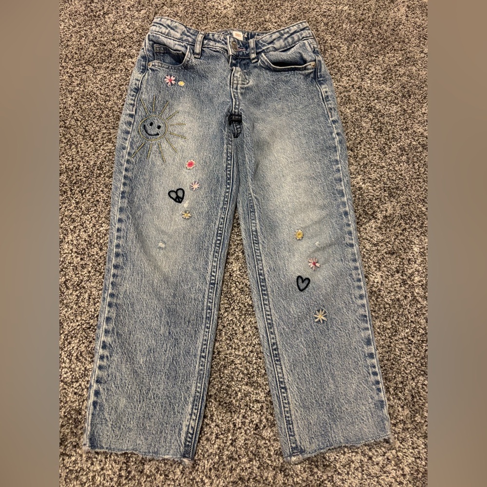 Cat & Jack Blue Embroidered Straight Leg Jeans